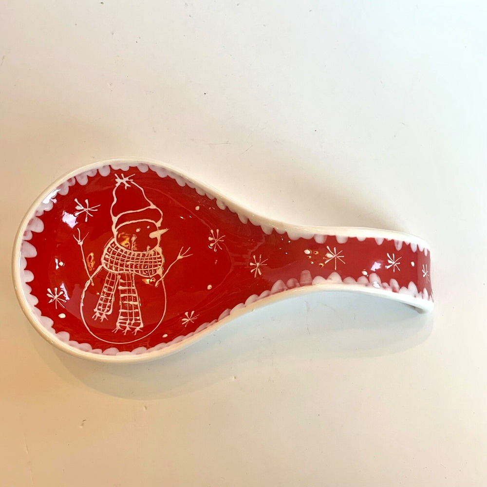 Snowman Spoon Rest Hausen Ware Red White Christmas Holiday Ceramic C6